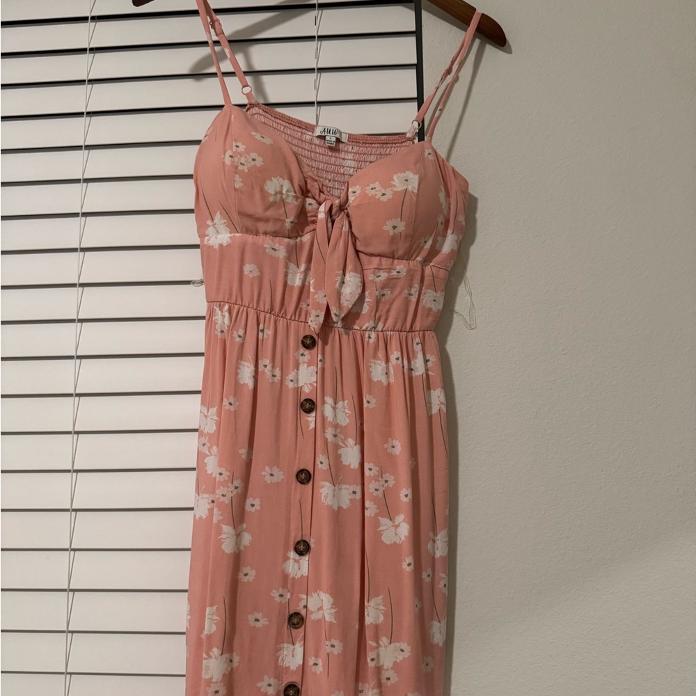 Pink Ruched Sundress with Spaghetti Straps and Empire Waist